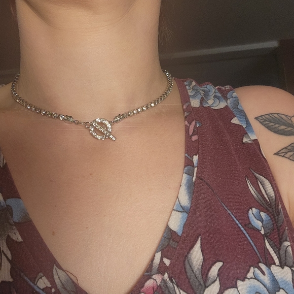 Fashion Dainty Bling Glitter OT Buckle ChokerNecklace Micro Pave Bling Rhinesto - Picture 4 of 5